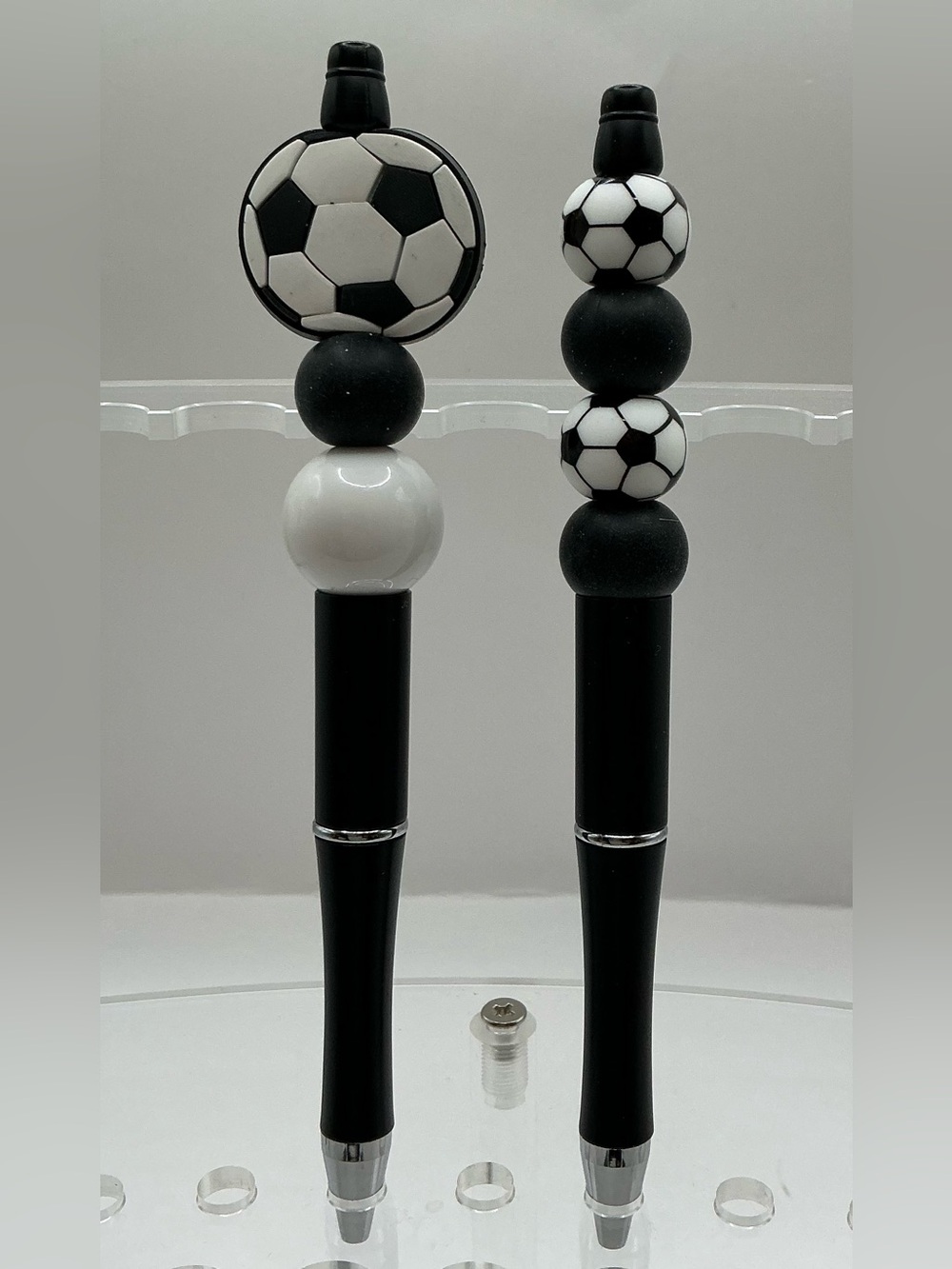 MENS PENS: 2 HANDMADE BEADED PENS FOR MEN SOCCER THEME